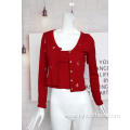 Women's Embroidered Ribbed Cardigan Suit